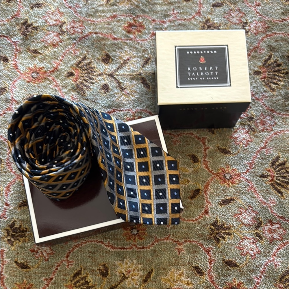 NWT Robert Talbott Gold and Black Silk Tie